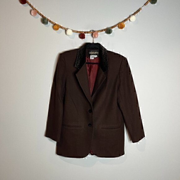 Vintage brown wool leopard cheetah print collar blazer - Picture 1 of 4